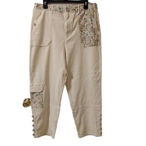 Anthropologie straight utility pants with floral details size 12